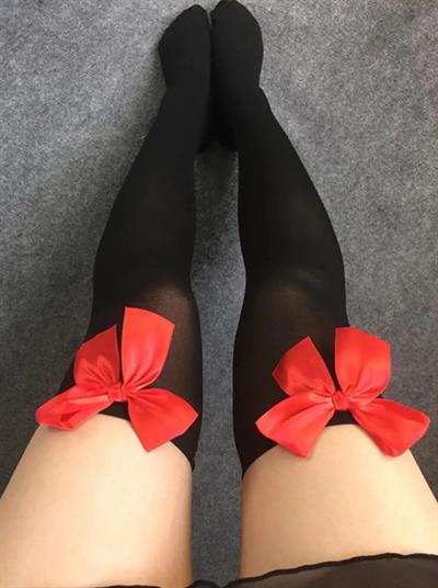 Dantel Yeni Yıl Koleksiyonu Siyah Kırmızı Seksi Kurdeleli Jartiyer Çorap