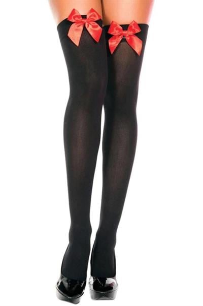 Dantel Yeni Yıl Koleksiyonu Siyah Kırmızı Seksi Kurdeleli Jartiyer Çorap