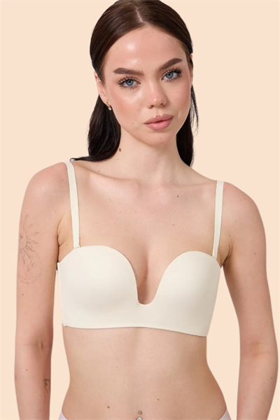 Dikişsiz Lazer Kesim Ekru Straplez Sütyen