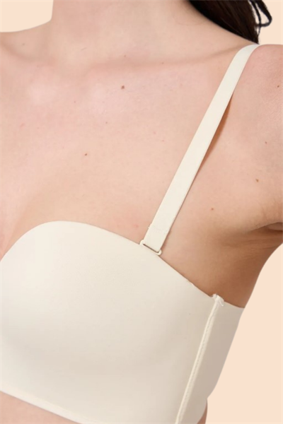 Dikişsiz Lazer Kesim Ekru Straplez Sütyen