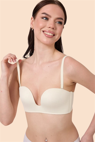 Dikişsiz Lazer Kesim Ekru Straplez Sütyen