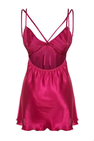 Fuşya Saten Biye Detaylı Babydoll & Gecelik
