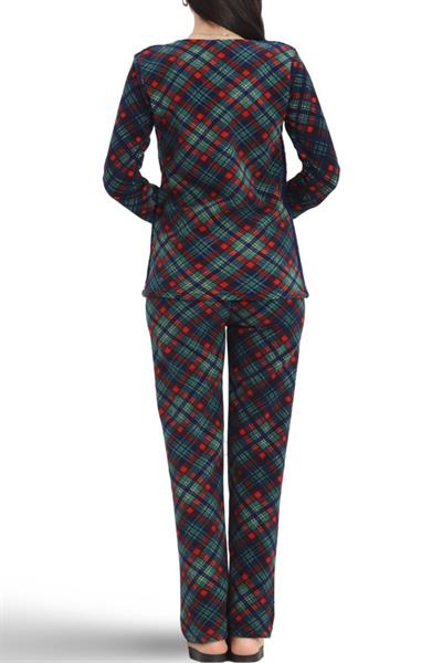 Dantel Ekoseli Lacivert Polar Kalın Pijama Takımı