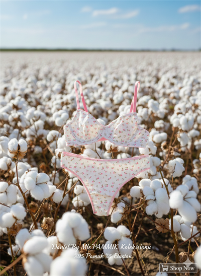 Pammık Koleksiyonu %95 Pamuklu Beyaz Çıtır Çiçek Sütyen Takımı