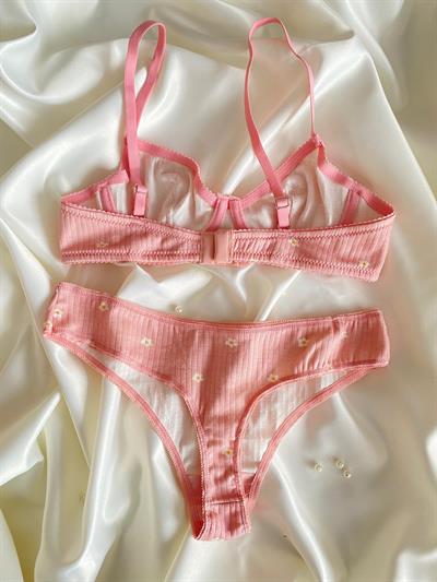 Pammık Koleksiyonu %95 Pamuklu Pudra Çıtır Çiçek Sütyen Takımı