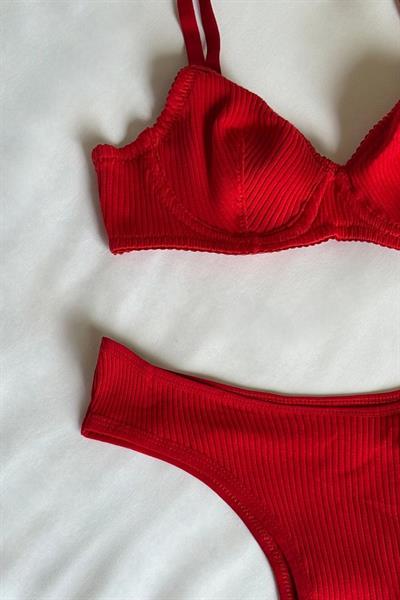 Pammık Koleksiyonu Kaşkorse Kırmızı Sütyen Takımı