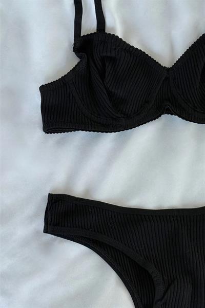 Pammık Koleksiyonu Kaşkorse Siyah Sütyen Takımı