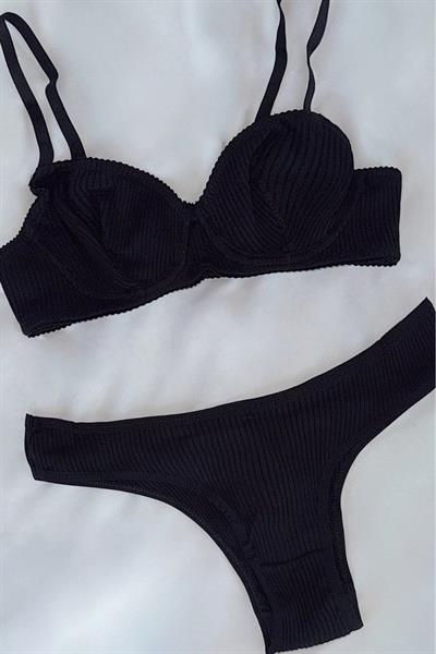 Pammık Koleksiyonu Kaşkorse Siyah Sütyen Takımı