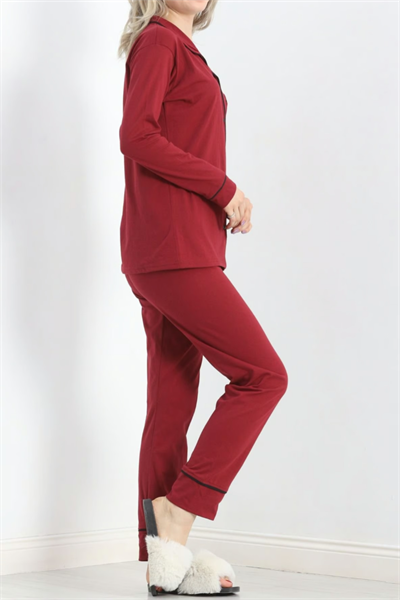Pamuklu Pijama Takımı Bordo