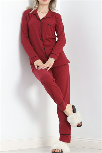 Pamuklu Pijama Takımı Bordo