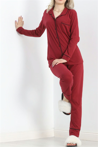 Pamuklu Pijama Takımı Bordo