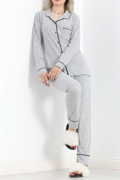 Pamuklu Pijama Takımı Gri