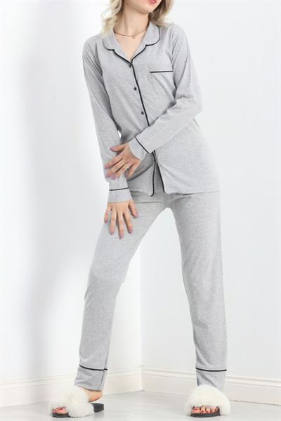 Pamuklu Pijama Takımı Gri