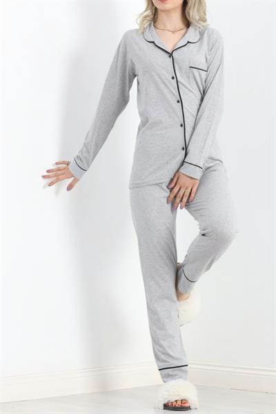 Pamuklu Pijama Takımı Gri