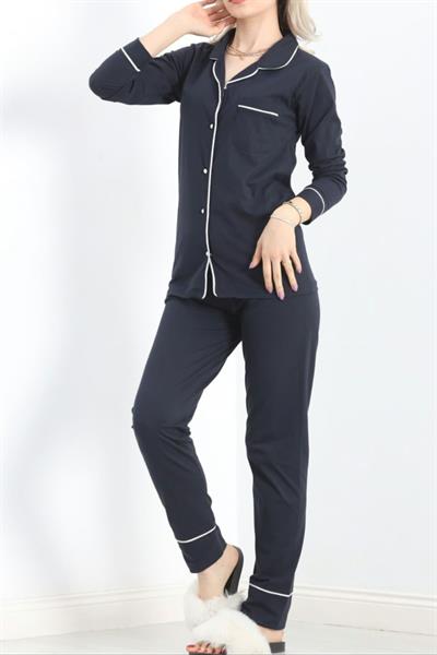 Pamuklu Pijama Takımı Koyu Lacivert