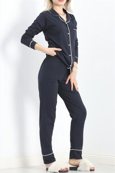 Pamuklu Pijama Takımı Koyu Lacivert