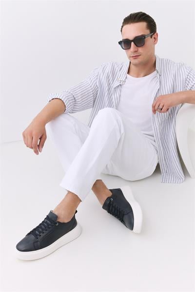 Erkek Deri Lacivert Hafif Tabanlı Spor Ayakkabı