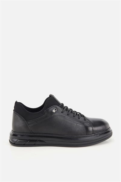 Erkek Siyah Deri Bağcıklı Sneaker