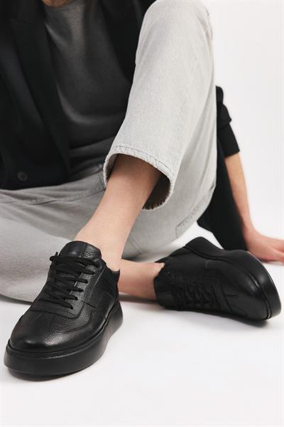 Hakiki Deri Siyah Erkek Günlük Ayakkabı