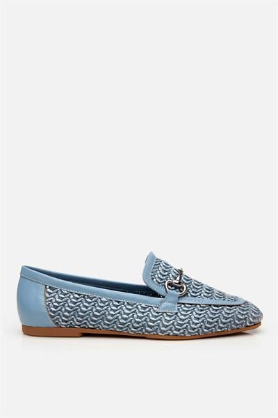 Kadın Mavi Hasır Detaylı Tokalı Loafer