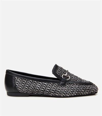Kadın Siyah Hasır Detaylı Tokalı Loafer