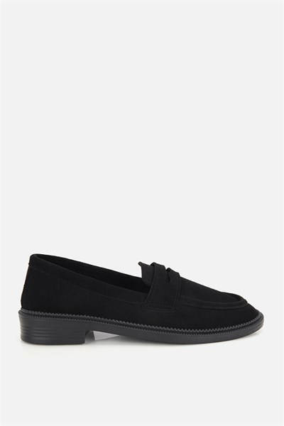 Kadın Siyah Süet Klasik Loafer