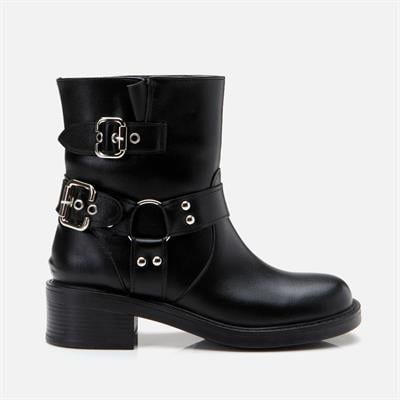 Siyah Kadın Tokalı Düz Bot