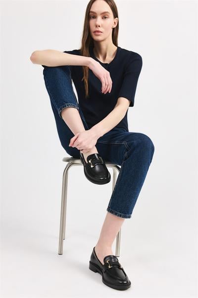 Siyah Tokalı Kadın Loafer