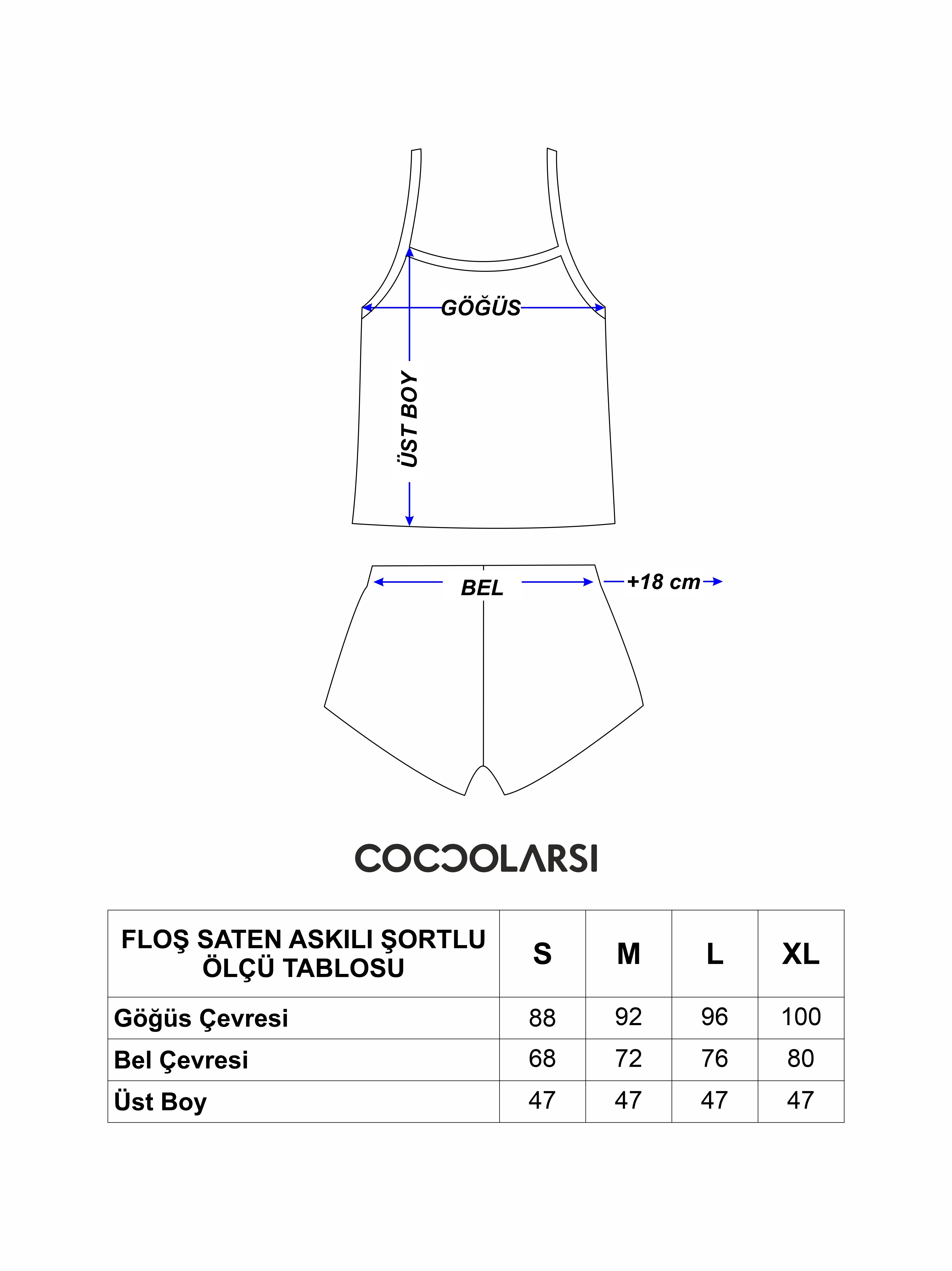 Askılı Şortlu Floş Saten Pijama Takımları