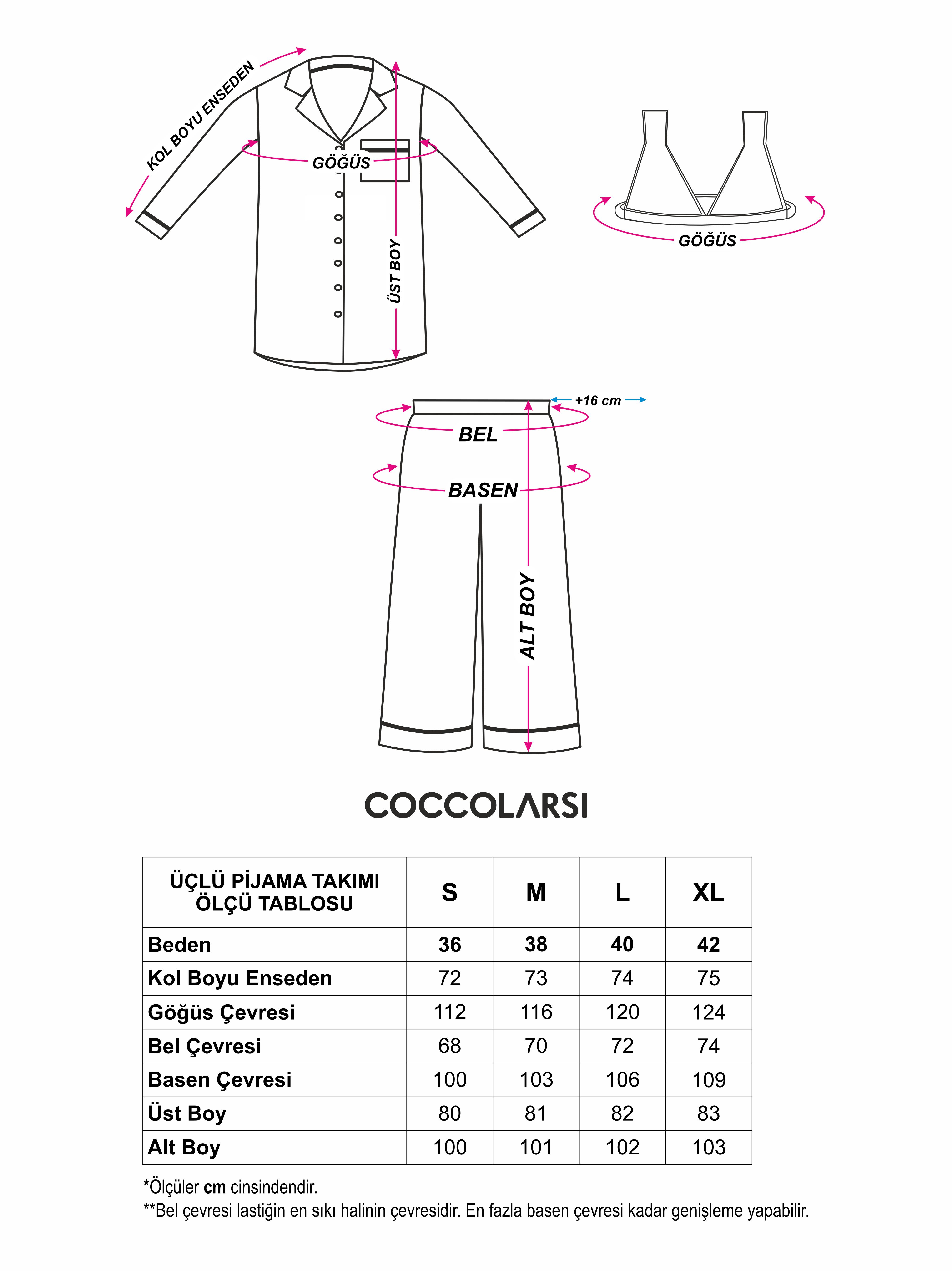 Uzun Kol Pantolon Bra Loose Kesim Üçlü Pijama Takımları