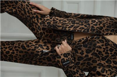 Fascino Del Leopardo Floş Saten Uzun Pijama Takımı