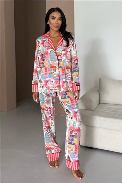 Viaggio Creativo Saten Uzun Pijama Takımı VCK0312