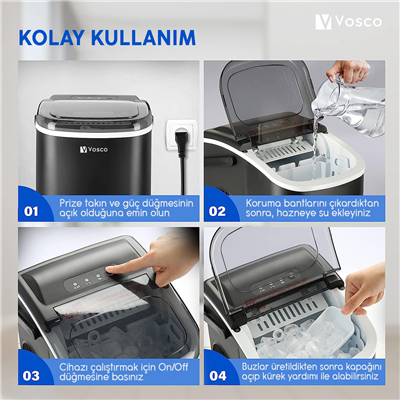 Vosco VHZB-12HS Eko Set Üstü Buz Makinesi 12 Kg Siyah