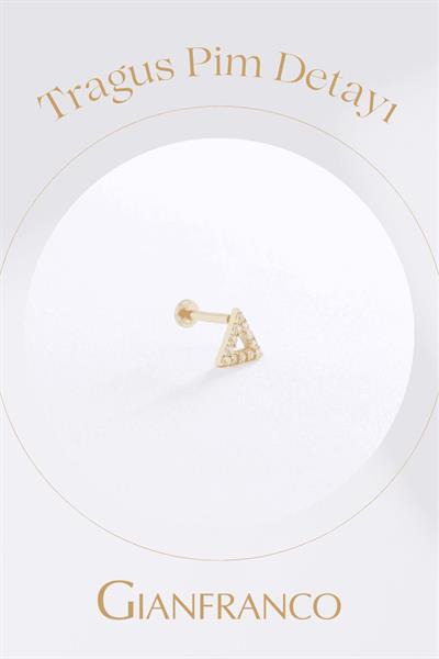 3 Yapraklı Taşlı Çiçek Tragus Küpe