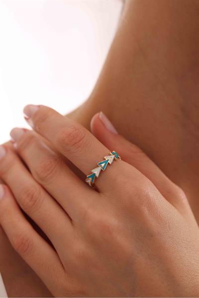 Başak V Model Mavi Beyaz Mineli Yüzük