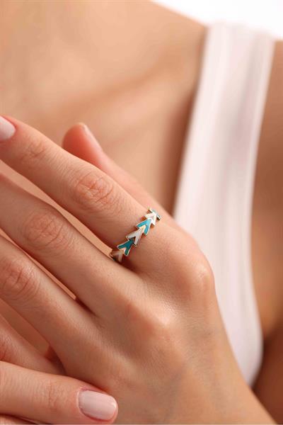 Başak V Model Mavi Beyaz Mineli Yüzük