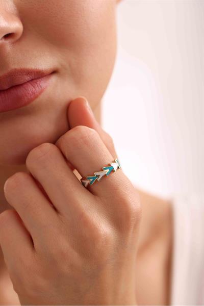 Başak V Model Mavi Beyaz Mineli Yüzük