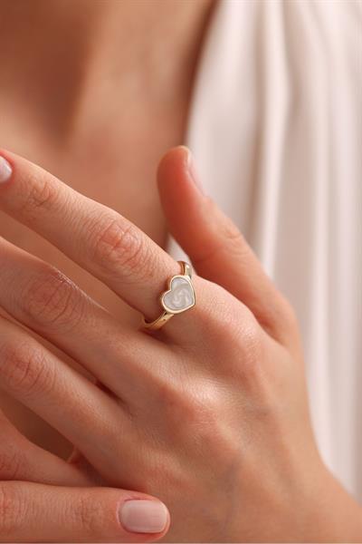 Beyaz Sedef Mineli Heart Yüzük