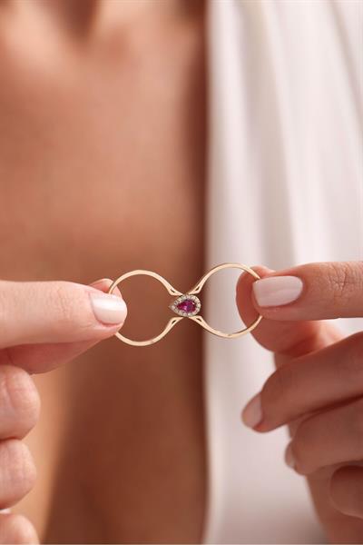 Çift Taraflı Yeşil Pembe Damla Taşlı Yüzük