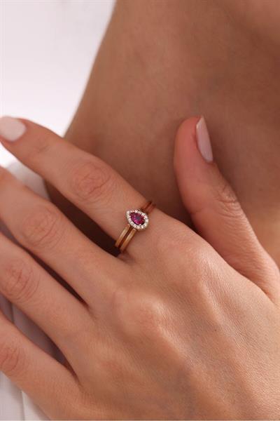 Çift Taraflı Yeşil Pembe Damla Taşlı Yüzük