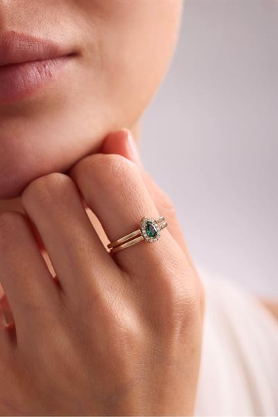 Çift Taraflı Yeşil Pembe Damla Taşlı Yüzük