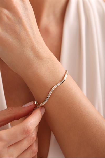 Dalga Model Beyaz Sedef Mineli Wave  Bilezik