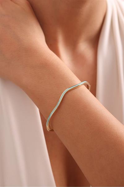 Dalga Model Mavi Turkuaz Mineli Wave  Bilezik