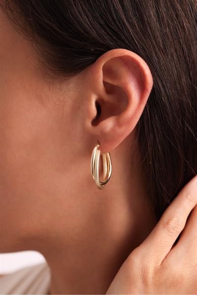 Double Satine Çift Halka Küpe