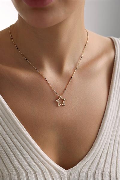 Golf Lacivert Mineli Kilitli Yıldız Kolye 44 cm