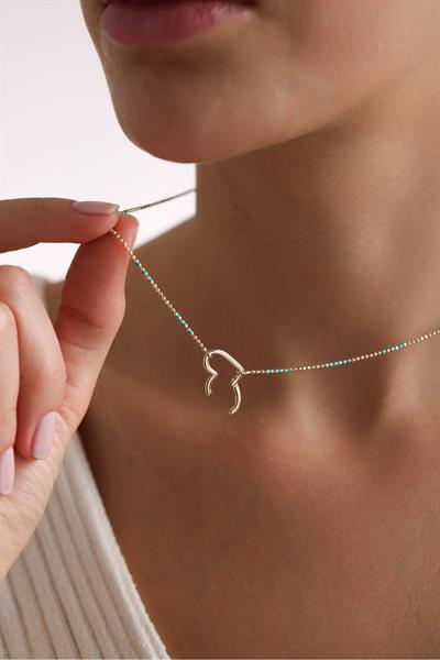 Golf Turkuaz Mineli Kilitli Kalp Kolye 44 cm