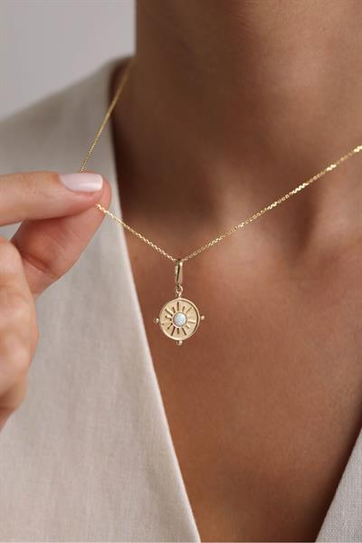 Heritage Beyaz Sedefli Pusula Charm Kolye 45 cm