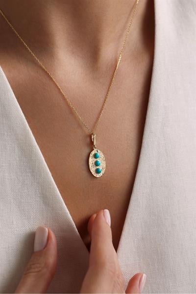 Heritage Mavi Firuze Oval Kilitli Charm Pendant