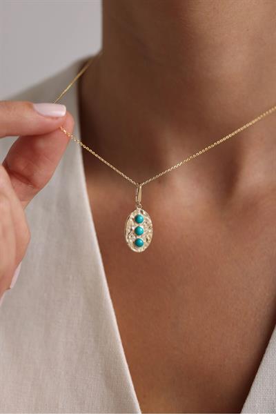 Heritage Mavi Firuze Oval Kilitli Charm Pendant