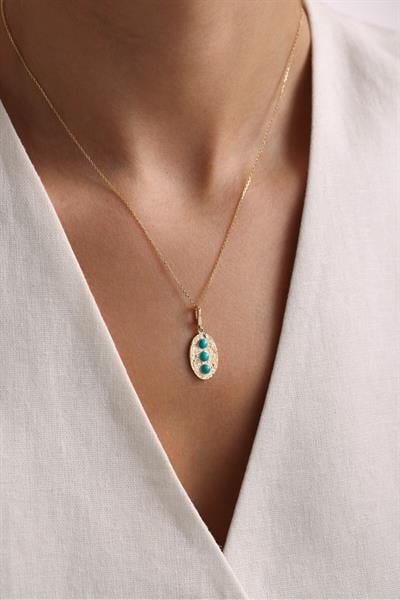 Heritage Mavi Firuze Oval Kilitli Charm Pendant